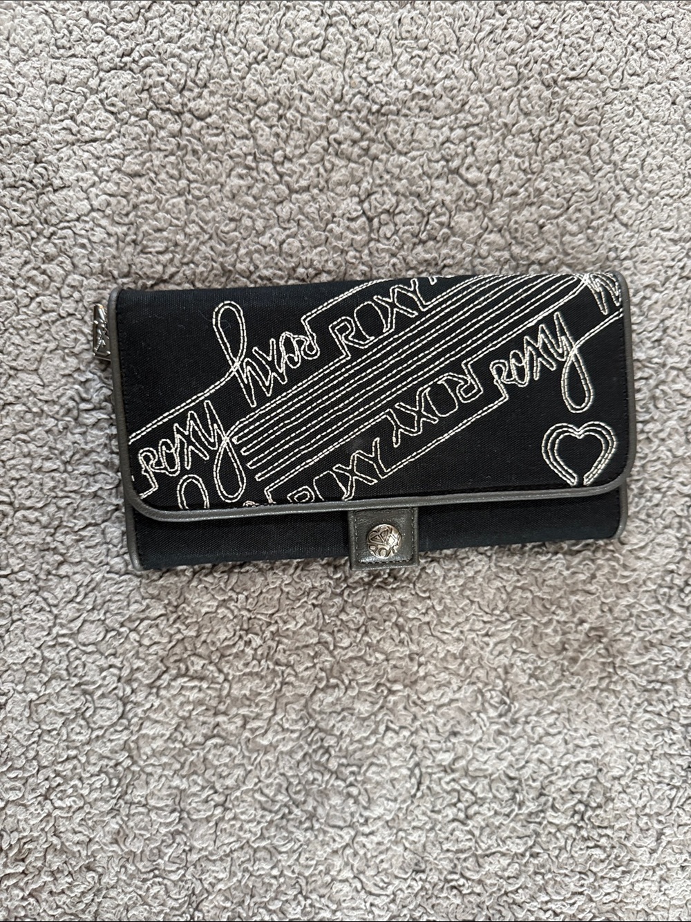 Roxy Black Wallet with White Script Logo and Heart Detail